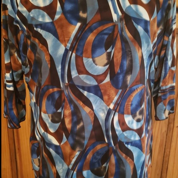 Susan Lawrence Tunic Top 1x brown teal bronze black slinky spandex - Picture 4 of 8